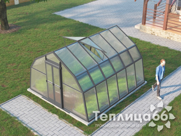 Теплица Рада Таймыр из поликарбоната, 3,5x4 метра, графитовая